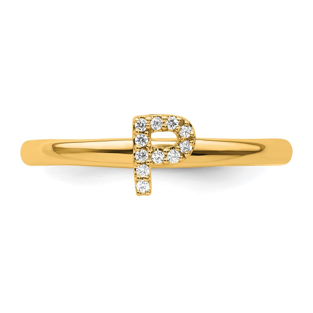 14K Gelbgold Stapelbar Diamant Initiale P Größe 7 Ring