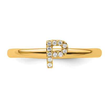 14K Gelbgold Stapelbar Diamant Initiale P Größe 7 Ring