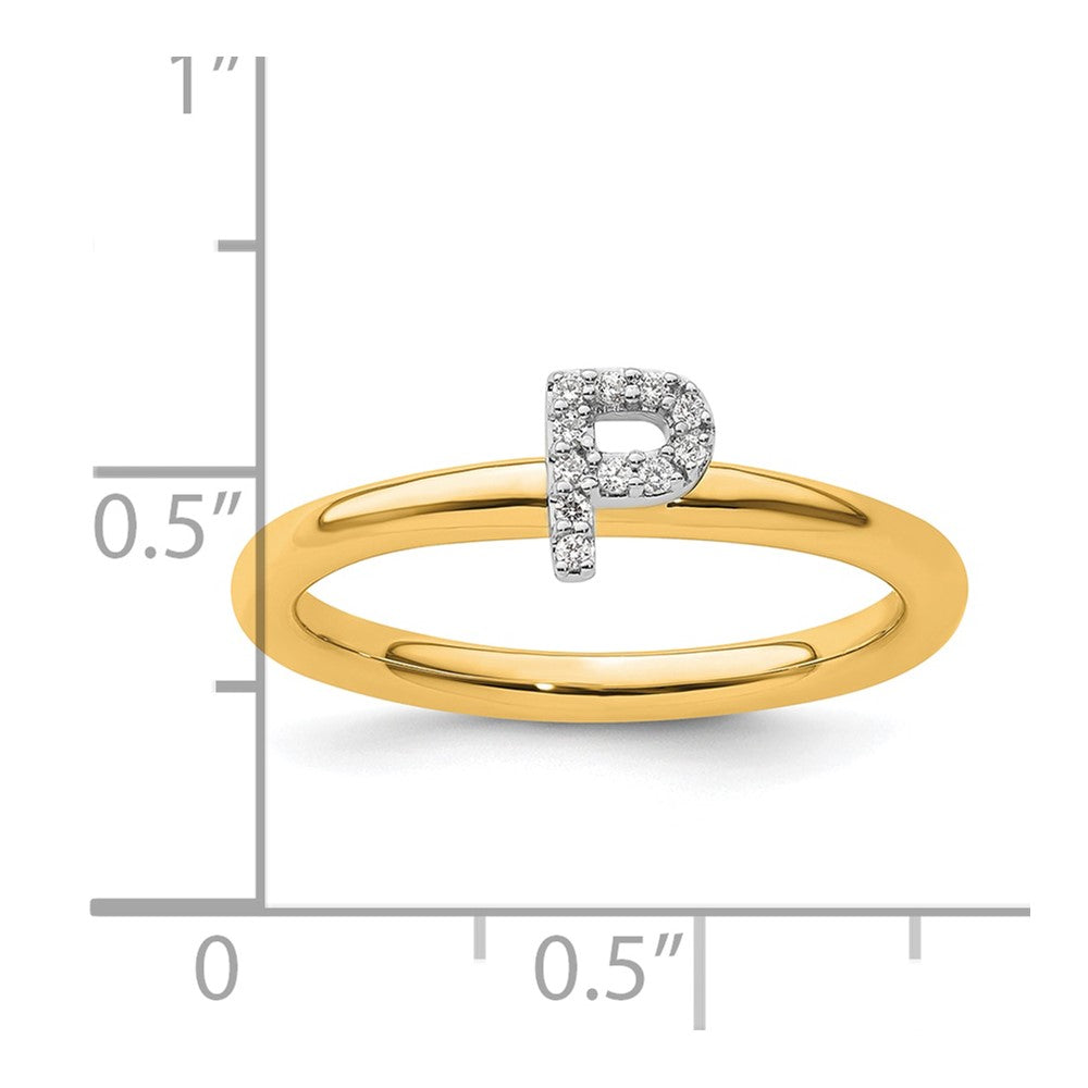 14K Gelbgold Stapelbar Diamant Initiale P Größe 7 Ring