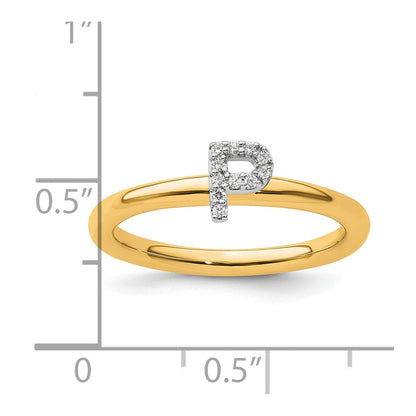 14K Gelbgold Stapelbar Diamant Initiale P Größe 7 Ring