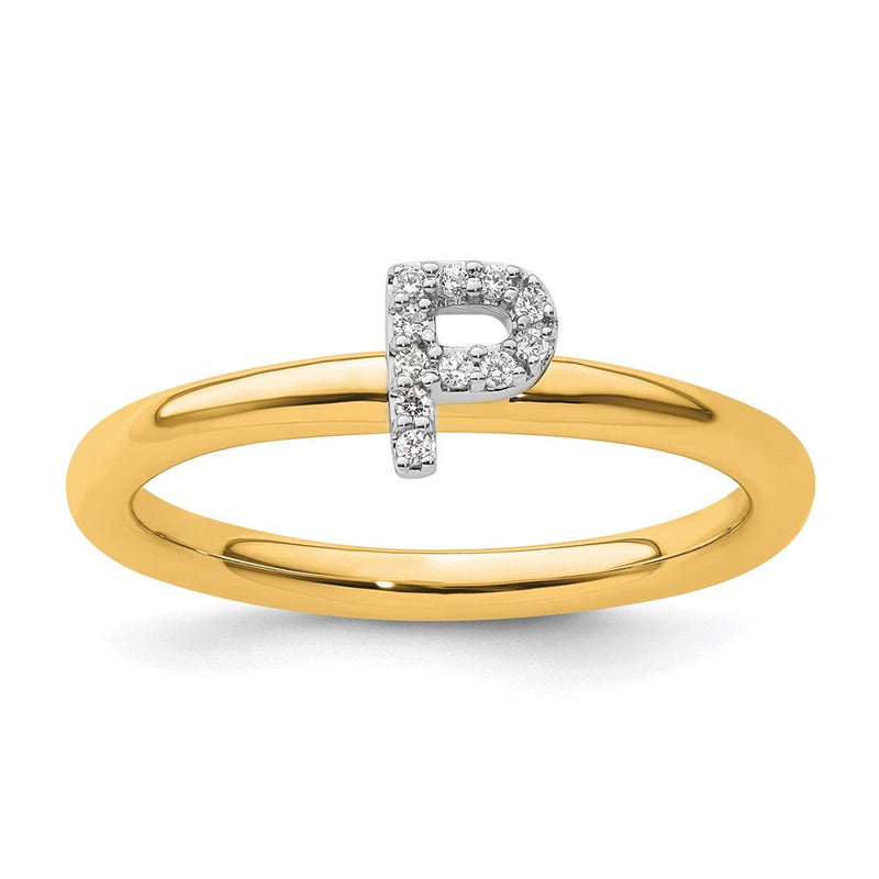 14K Gelbgold Stapelbar Diamant Initiale P Größe 7 Ring