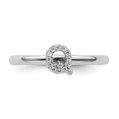 14K Weißgold Stapelbar Diamant Initiale Q Größe 7 Ring
