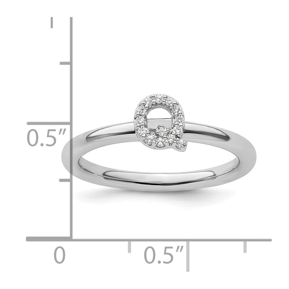 14K Weißgold Stapelbar Diamant Initiale Q Größe 7 Ring