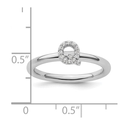 14K Weißgold Stapelbar Diamant Initiale Q Größe 7 Ring