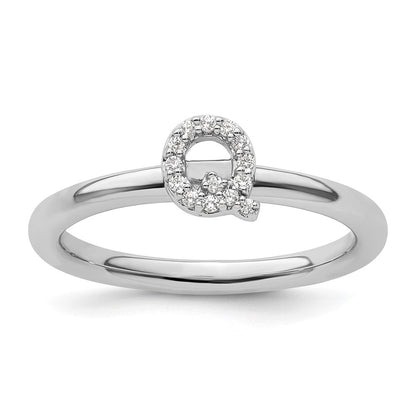 14K Weißgold Stapelbar Diamant Initiale Q Größe 7 Ring