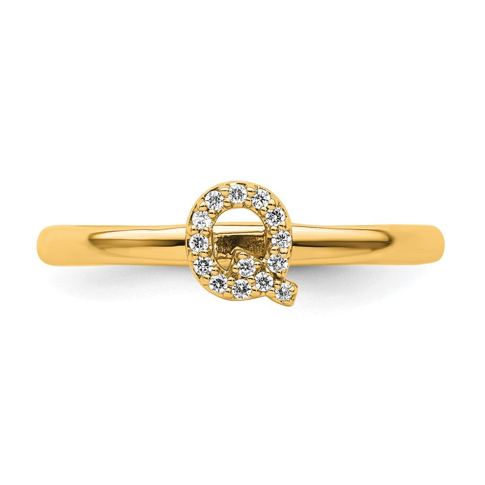 14K Gelbgold Stapelbar Diamant Initiale Q Größe 7 Ring