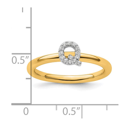 14K Gelbgold Stapelbar Diamant Initiale Q Größe 7 Ring