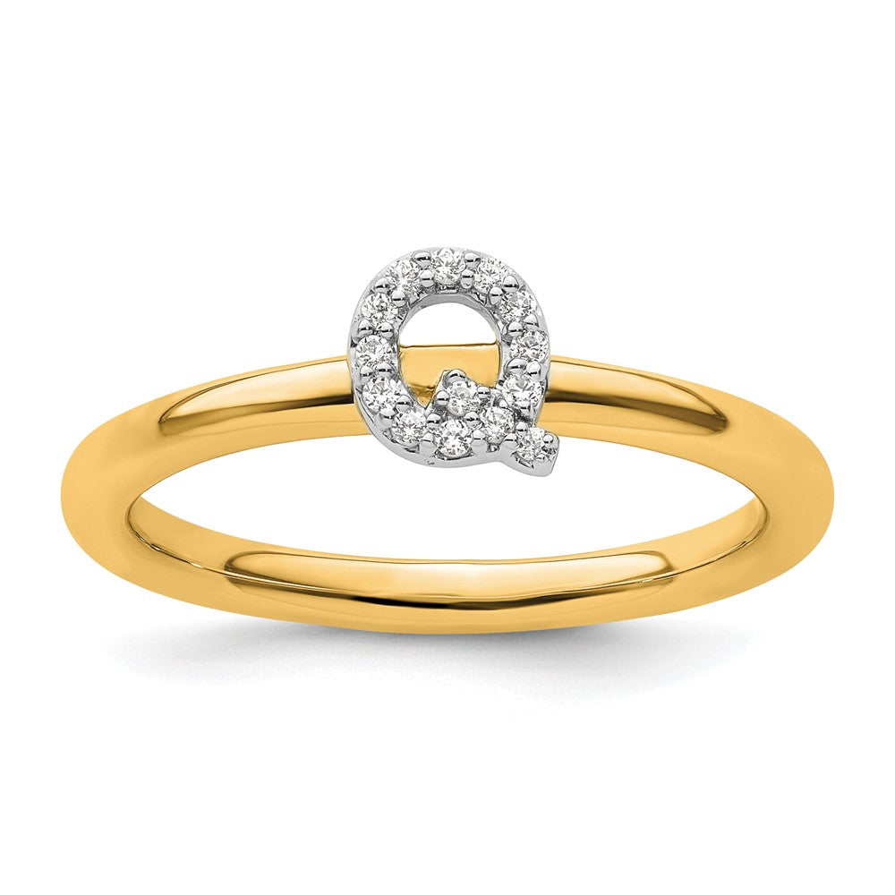 14K Gelbgold Stapelbar Diamant Initiale Q Größe 7 Ring