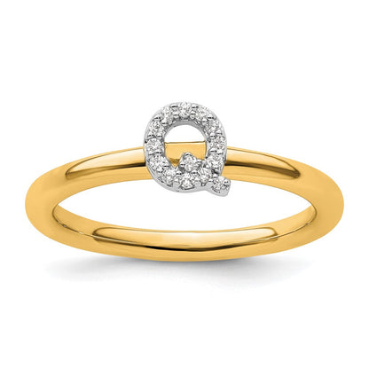 14K Gelbgold Stapelbar Diamant Initiale Q Größe 7 Ring