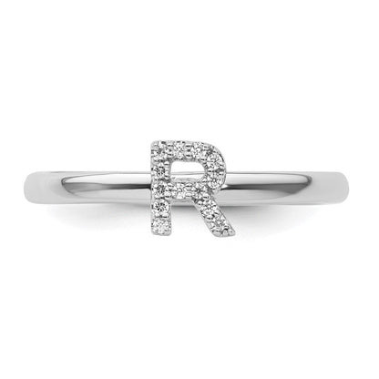 14K Weißgold Stapelbar Diamant Initiale R Größe 7 Ring