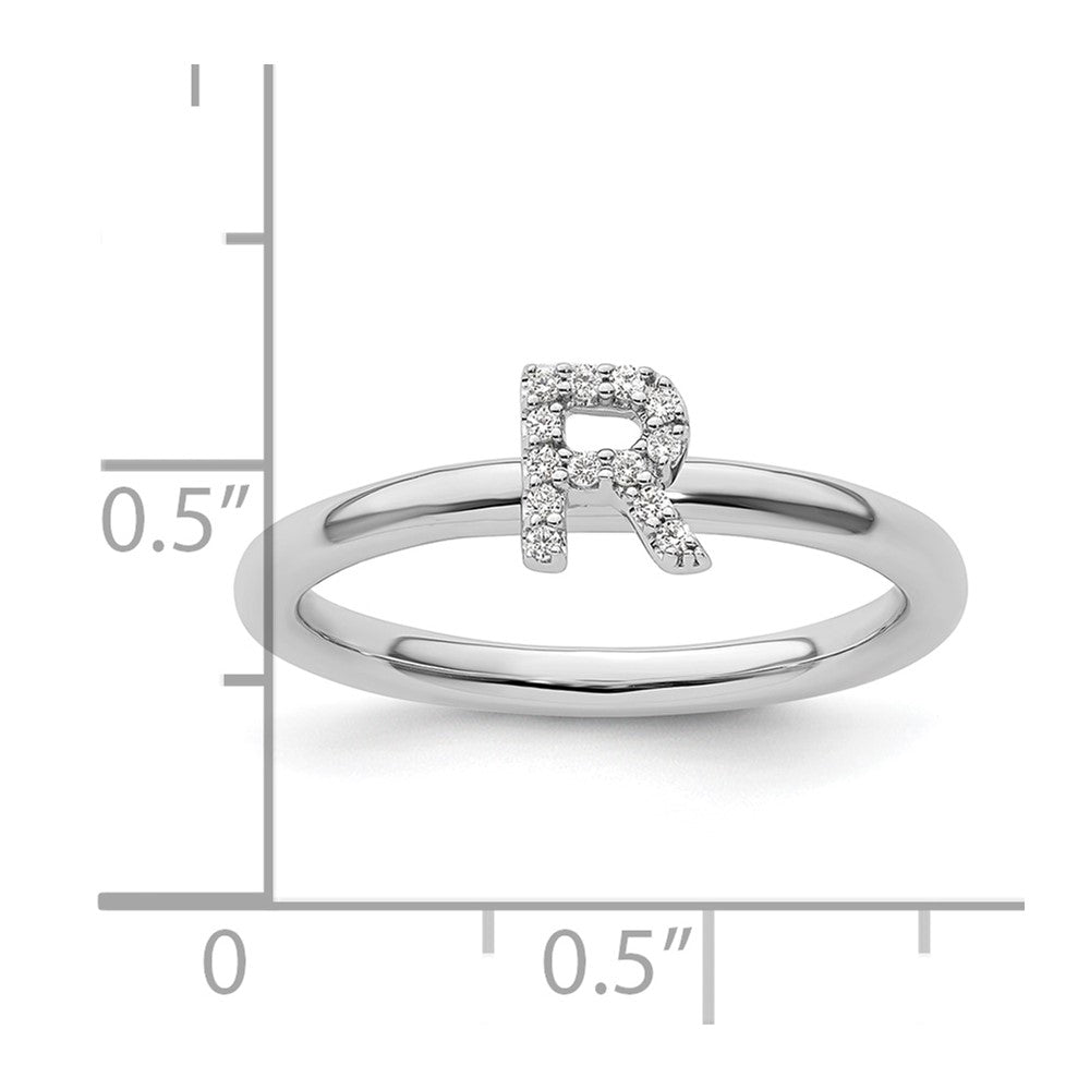14K Weißgold Stapelbar Diamant Initiale R Größe 7 Ring