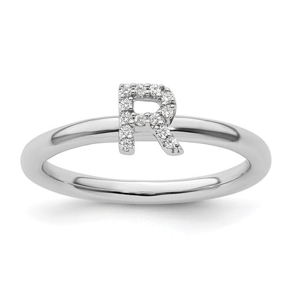 14K Weißgold Stapelbar Diamant Initiale R Größe 7 Ring