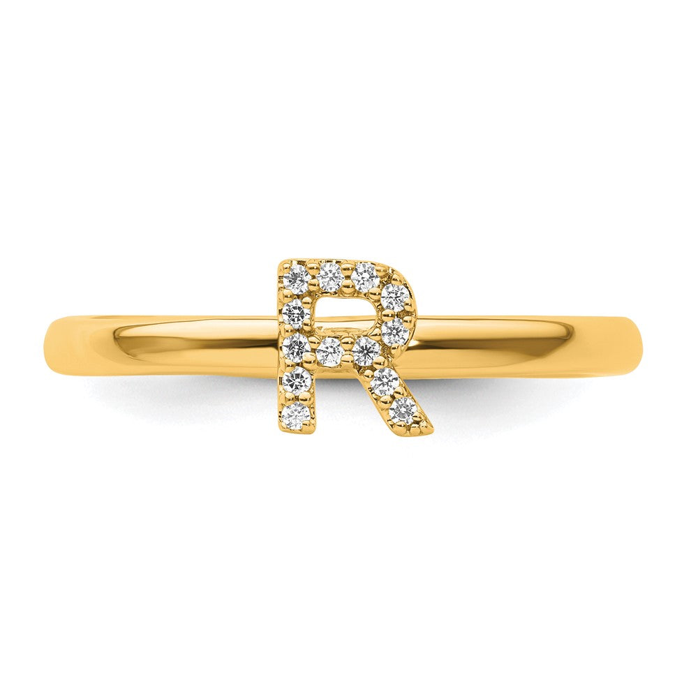 14K Gelbgold Stapelbar Diamant Initiale R Größe 7 Ring