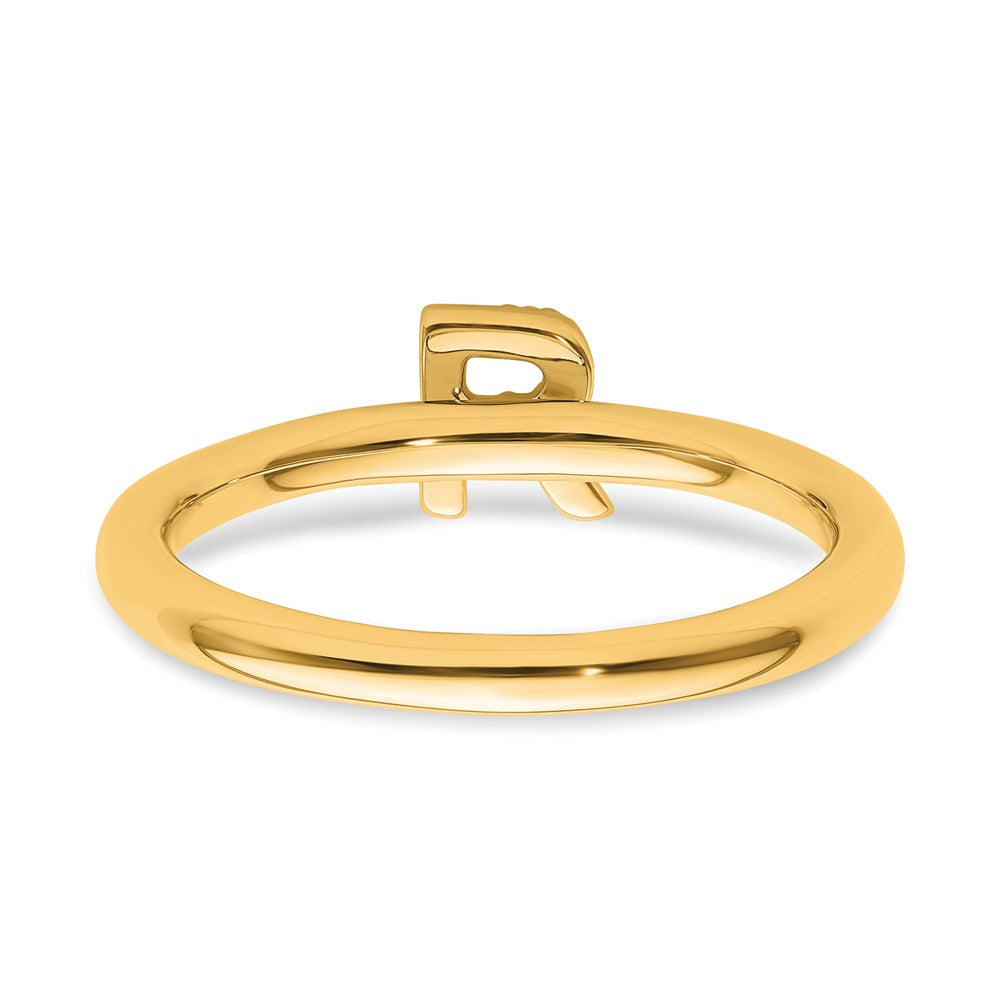 14K Gelbgold Stapelbar Diamant Initiale R Größe 7 Ring