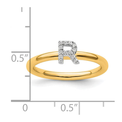 14K Gelbgold Stapelbar Diamant Initiale R Größe 7 Ring