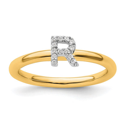 14K Gelbgold Stapelbar Diamant Initiale R Größe 7 Ring