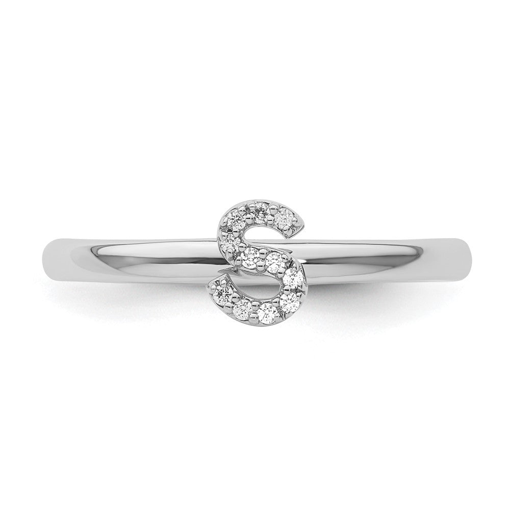 14K Weißgold Stapelbar Diamant Initiale S Größe 7 Ring