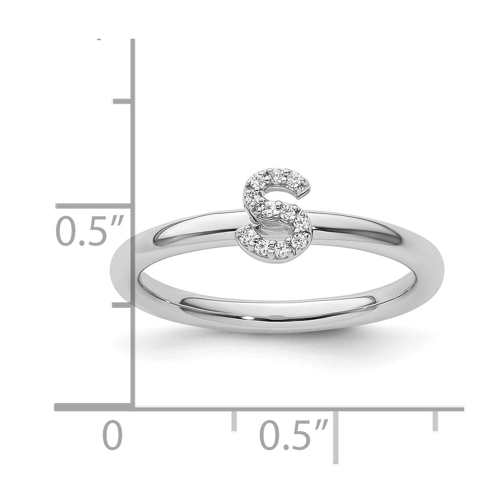 14K Weißgold Stapelbar Diamant Initiale S Größe 7 Ring