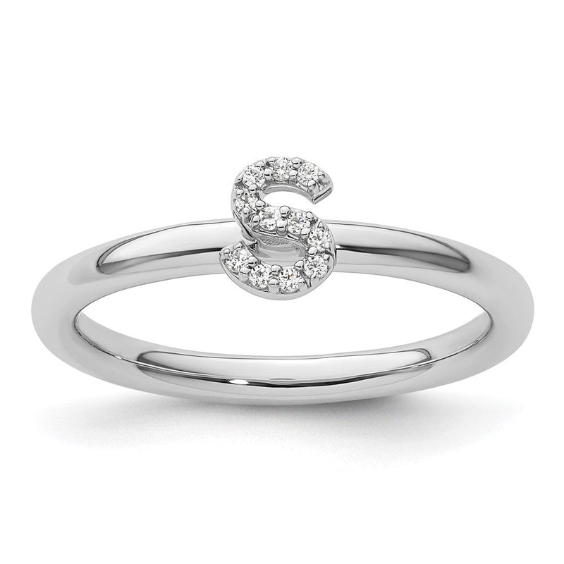 14K Weißgold Stapelbar Diamant Initiale S Größe 7 Ring