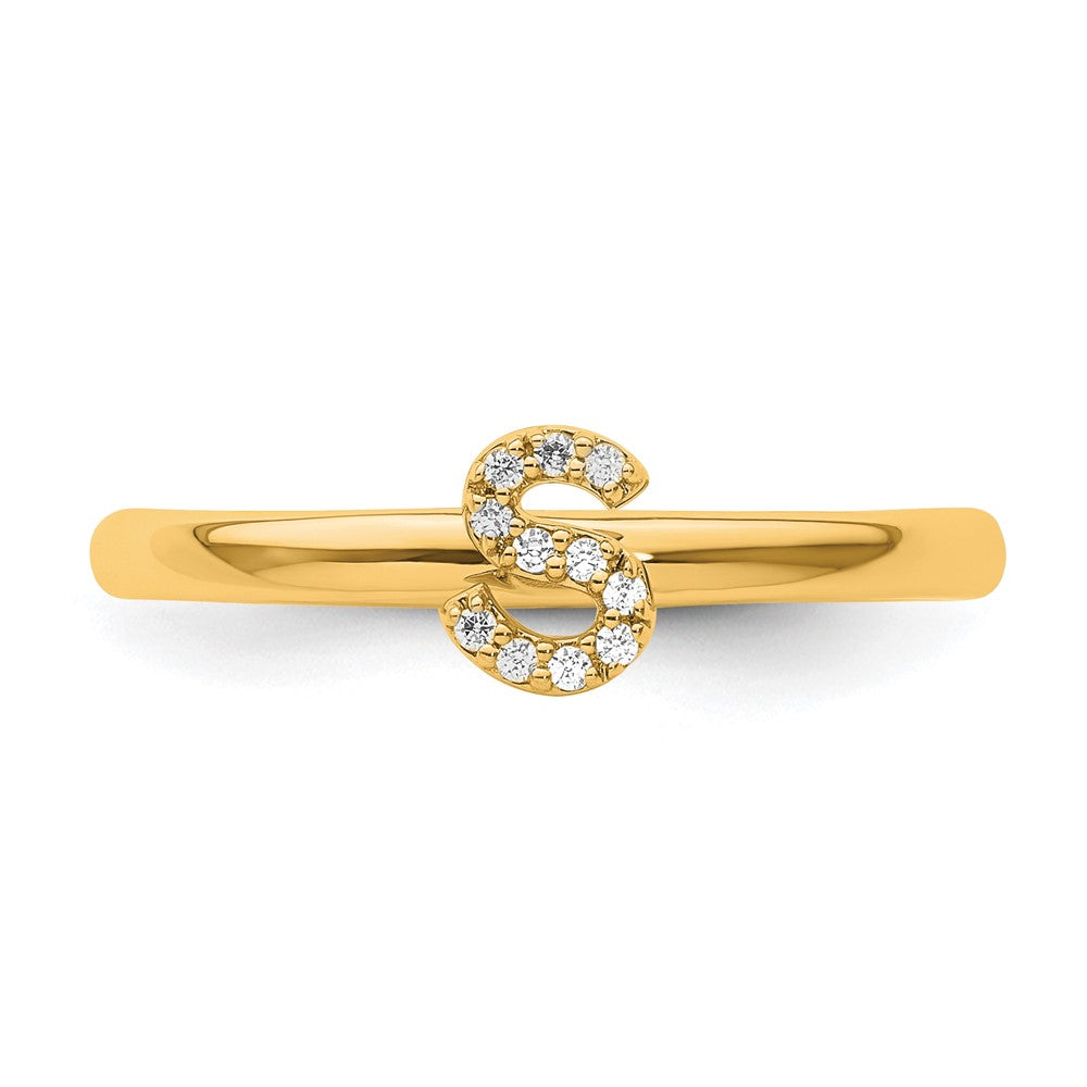 14K Gelbgold Stapelbar Diamant Initiale S Größe 7 Ring
