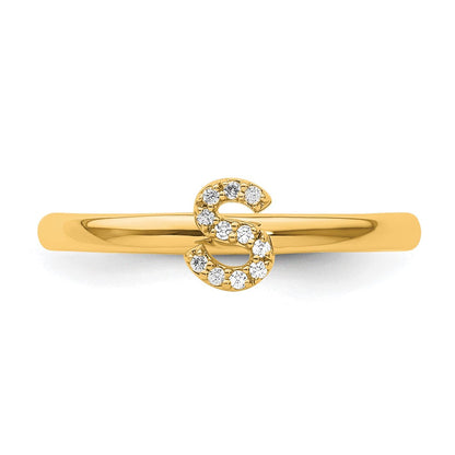 14K Gelbgold Stapelbar Diamant Initiale S Größe 7 Ring