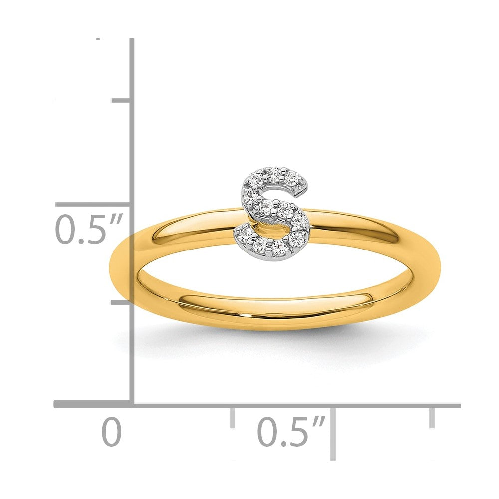14K Gelbgold Stapelbar Diamant Initiale S Größe 7 Ring