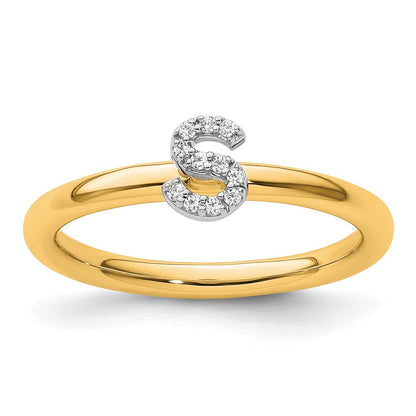 14K Gelbgold Stapelbar Diamant Initiale S Größe 7 Ring