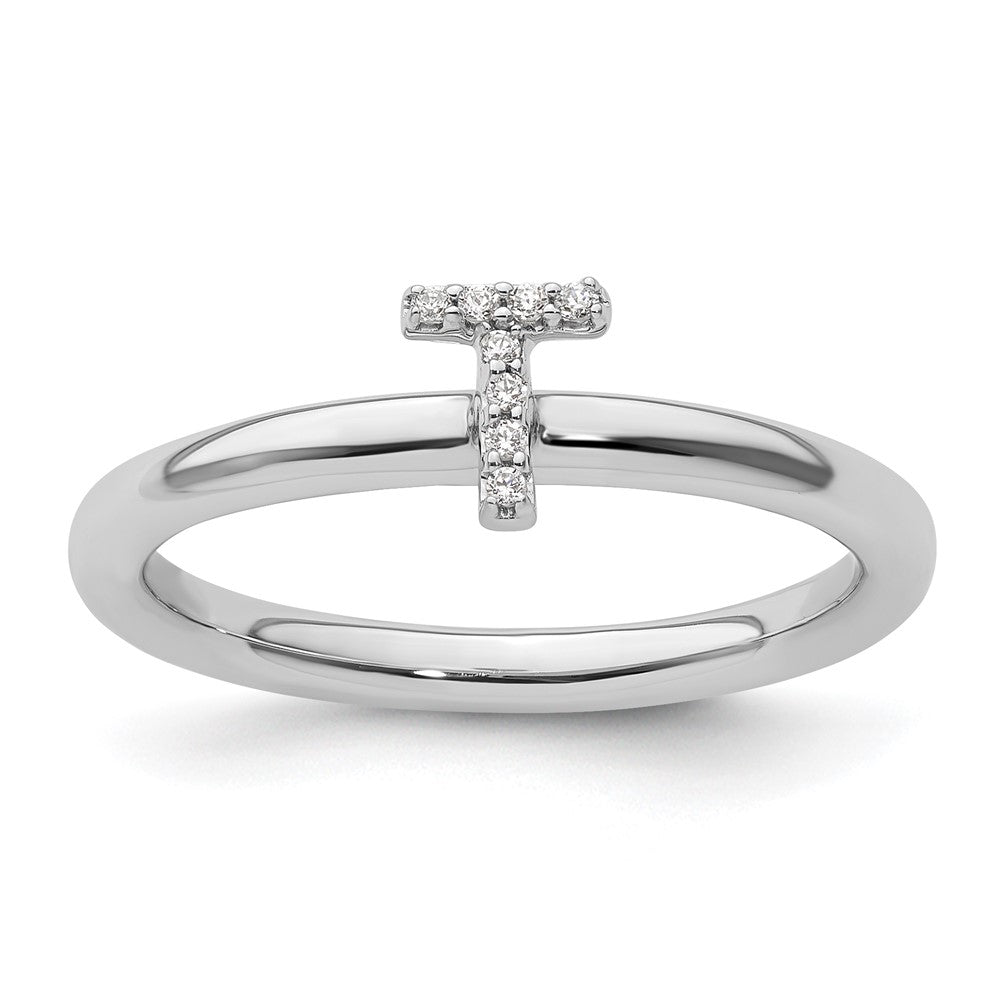 14K Weißgold Stapelbar Diamant Initiale T Größe 7 Ring