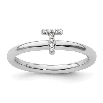 14K Weißgold Stapelbar Diamant Initiale T Größe 7 Ring