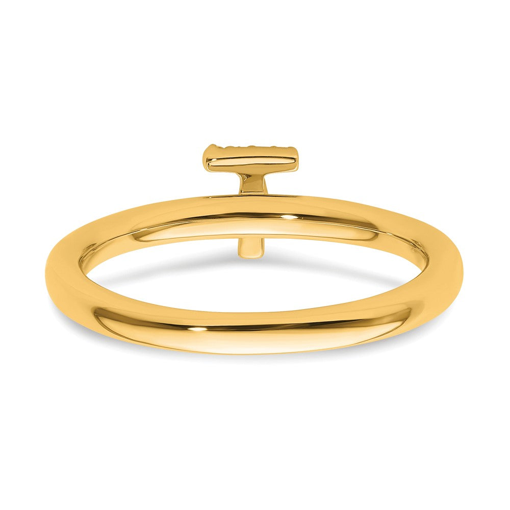 14K Gelbgold Stapelbar Diamant Initiale T Größe 7 Ring