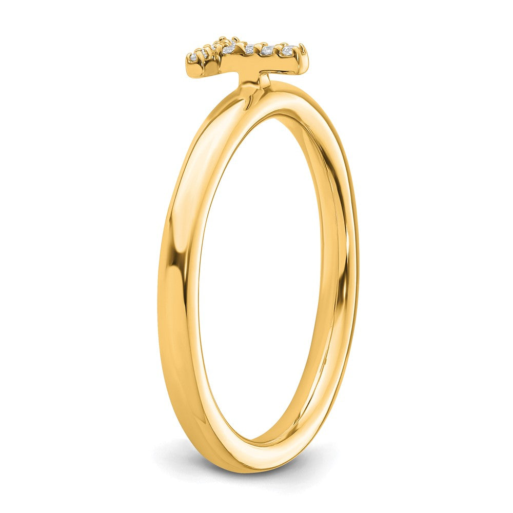 14K Gelbgold Stapelbar Diamant Initiale T Größe 7 Ring