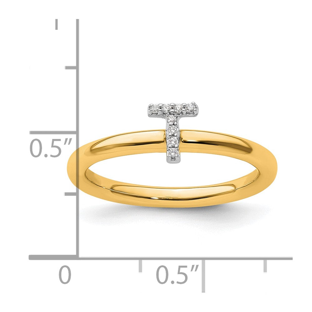 14K Gelbgold Stapelbar Diamant Initiale T Größe 7 Ring