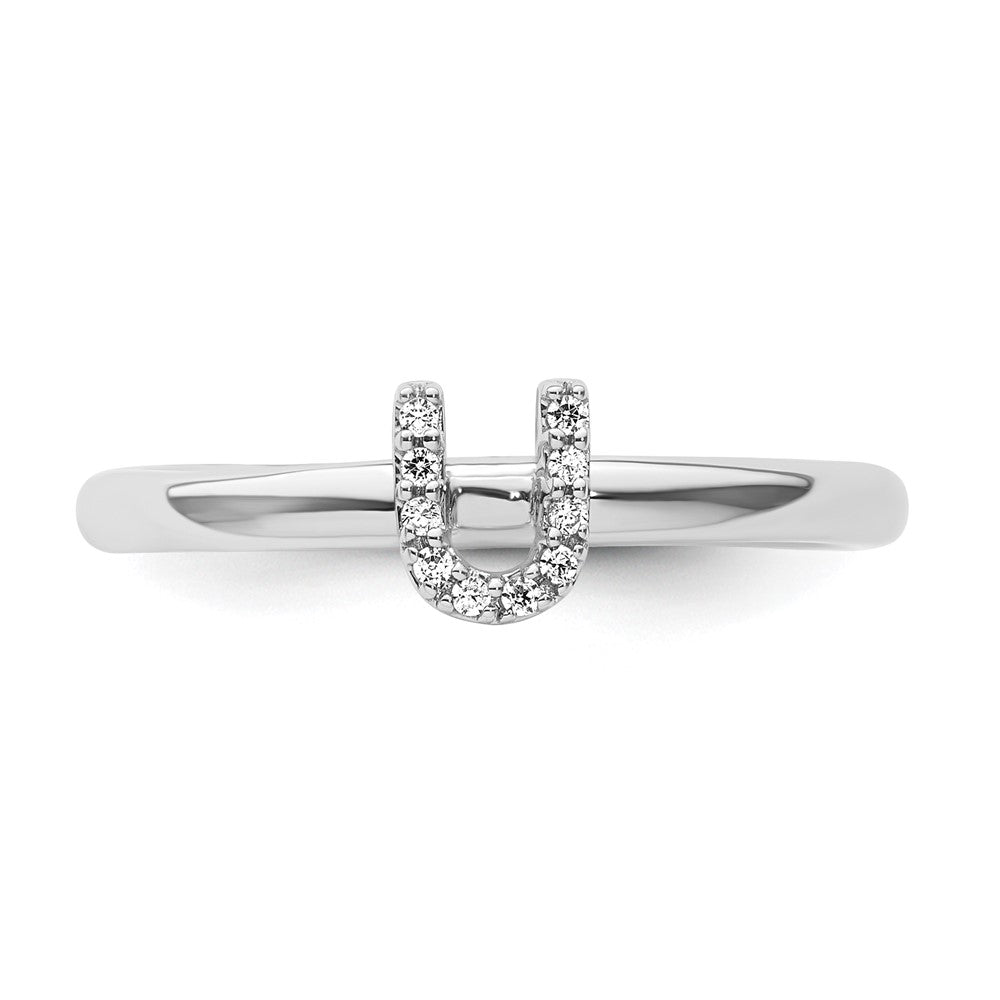 14K Weißgold Stapelbar Diamant Initiale U Größe 7 Ring