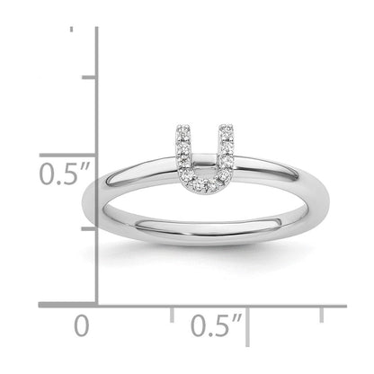 14K Weißgold Stapelbar Diamant Initiale U Größe 7 Ring