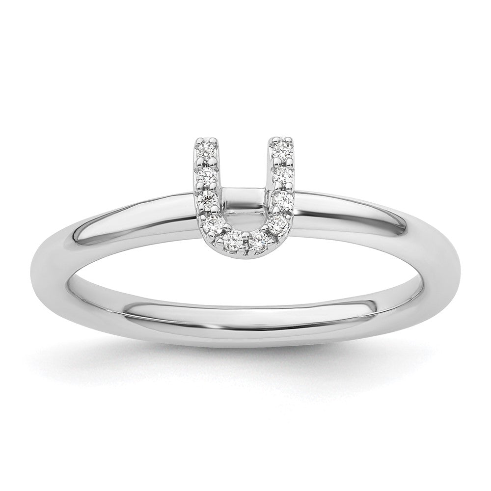 14K Weißgold Stapelbar Diamant Initiale U Größe 7 Ring