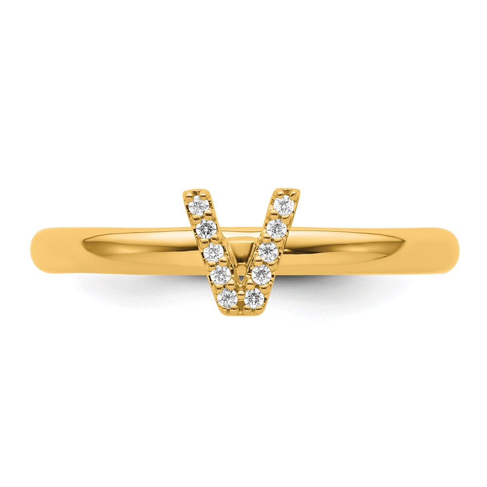 14K Gelbgold Stapelbar Diamant Initiale V Größe 7 Ring