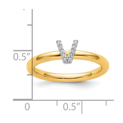 14K Gelbgold Stapelbar Diamant Initiale V Größe 7 Ring
