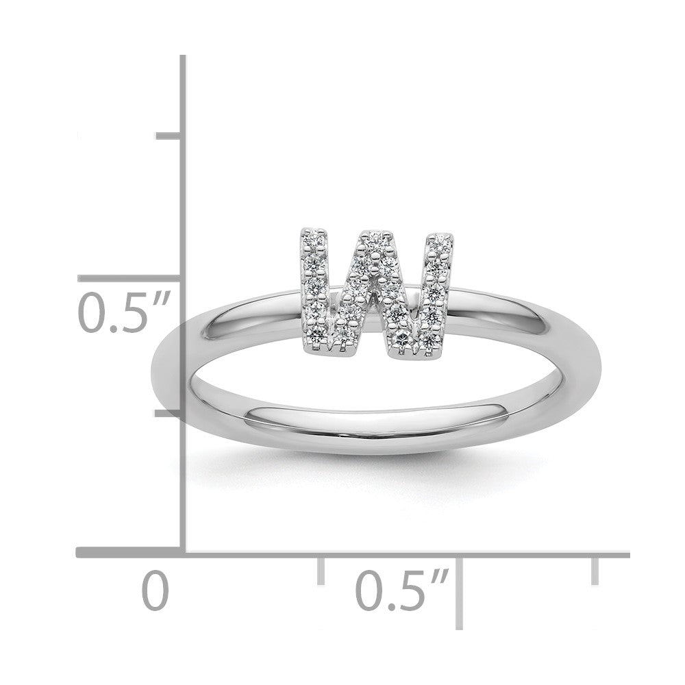 14K Weißgold Stapelbar Diamant Initiale W Größe 7 Ring