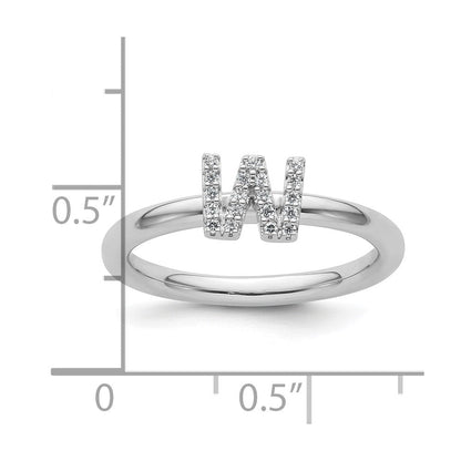 14K Weißgold Stapelbar Diamant Initiale W Größe 7 Ring