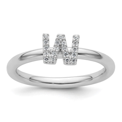 14K Weißgold Stapelbar Diamant Initiale W Größe 7 Ring