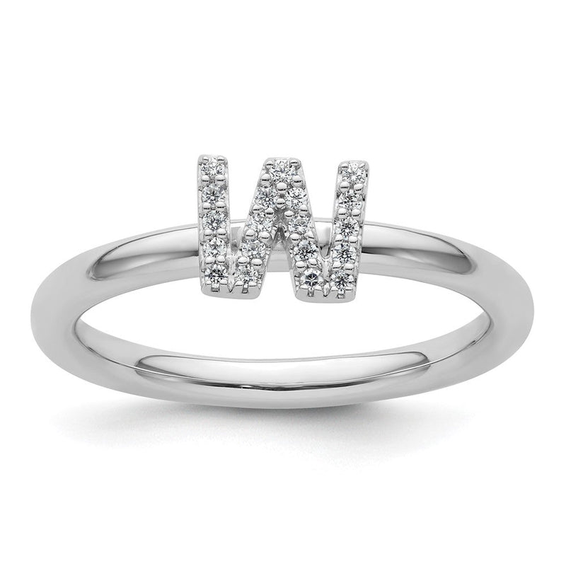 14K Weißgold Stapelbar Diamant Initiale W Größe 7 Ring