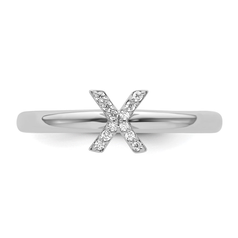 14K Weißgold Stapelbar Diamant Initiale X Größe 7 Ring