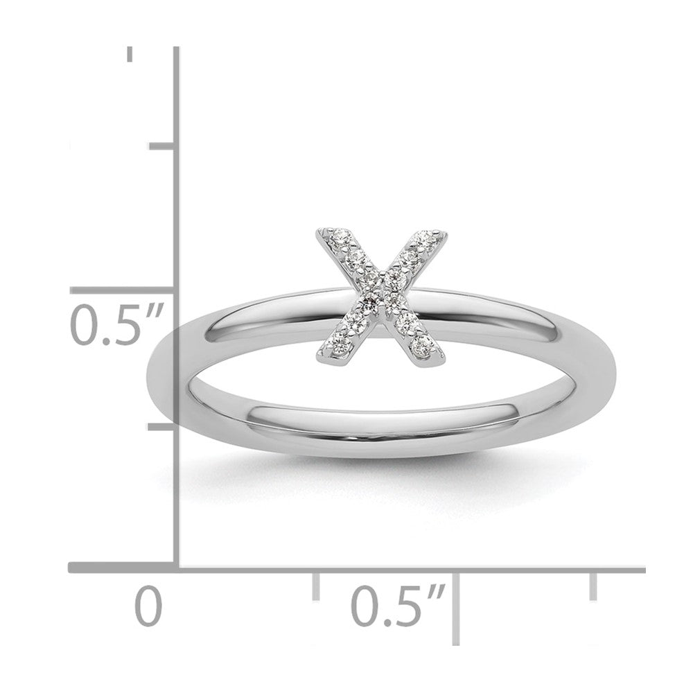 14K Weißgold Stapelbar Diamant Initiale X Größe 7 Ring