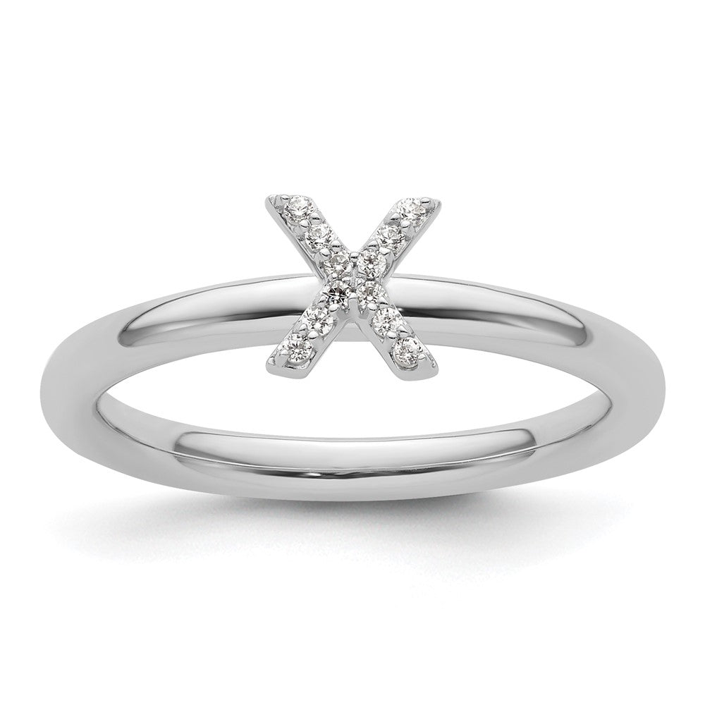 14K Weißgold Stapelbar Diamant Initiale X Größe 7 Ring