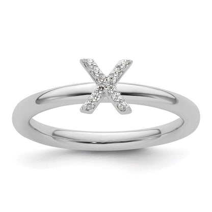 14K Weißgold Stapelbar Diamant Initiale X Größe 7 Ring
