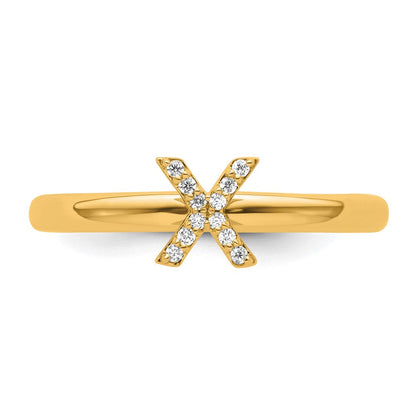 14K Gelbgold Stapelbar Diamant Initiale X Größe 7 Ring