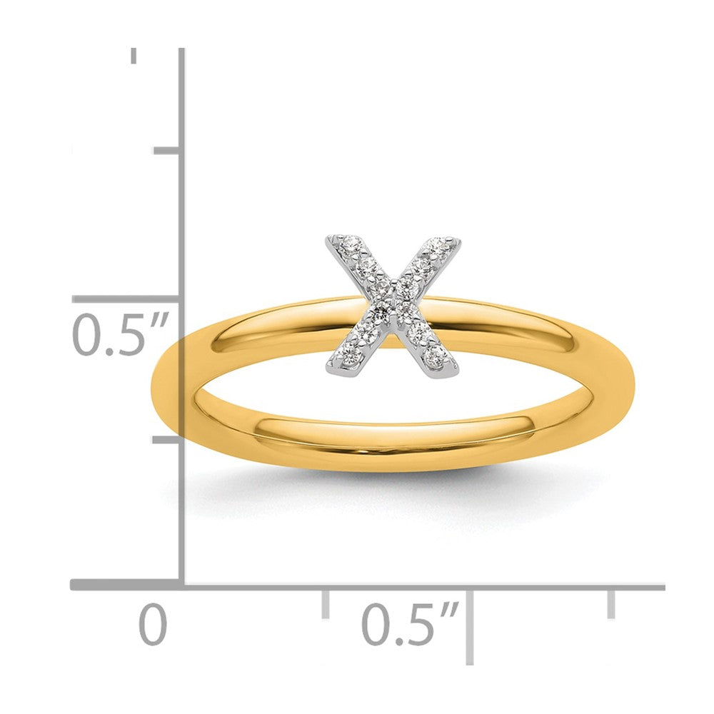 14K Gelbgold Stapelbar Diamant Initiale X Größe 7 Ring
