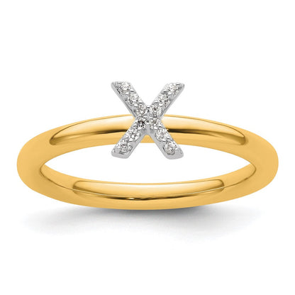 14K Gelbgold Stapelbar Diamant Initiale X Größe 7 Ring
