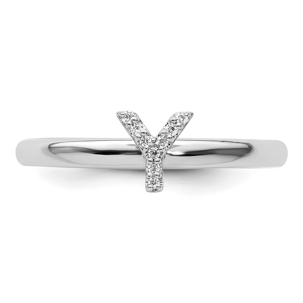14K Weißgold Stapelbar Diamant Initiale Y Größe 7 Ring