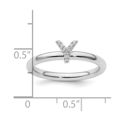 14K Weißgold Stapelbar Diamant Initiale Y Größe 7 Ring